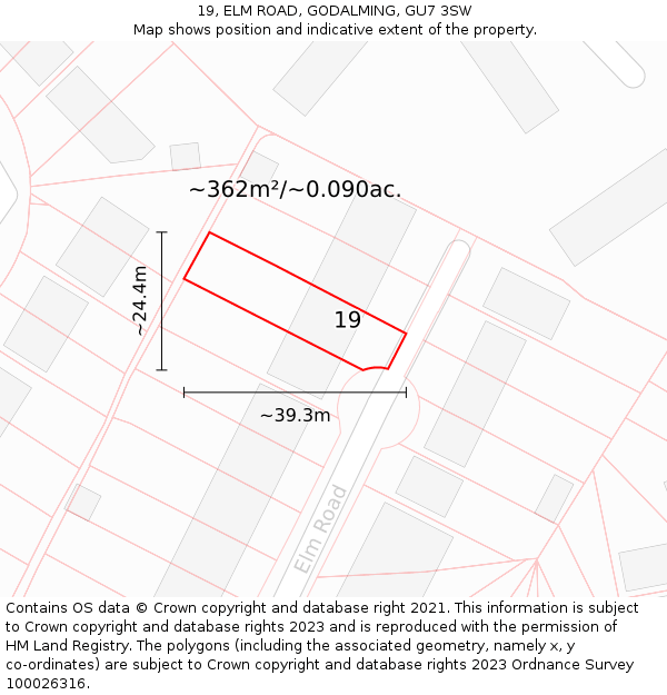 19, ELM ROAD, GODALMING, GU7 3SW: Plot and title map