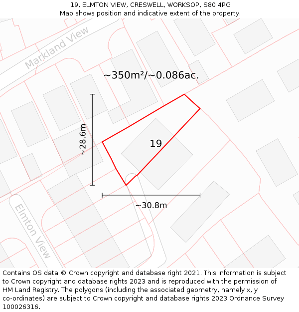 19, ELMTON VIEW, CRESWELL, WORKSOP, S80 4PG: Plot and title map