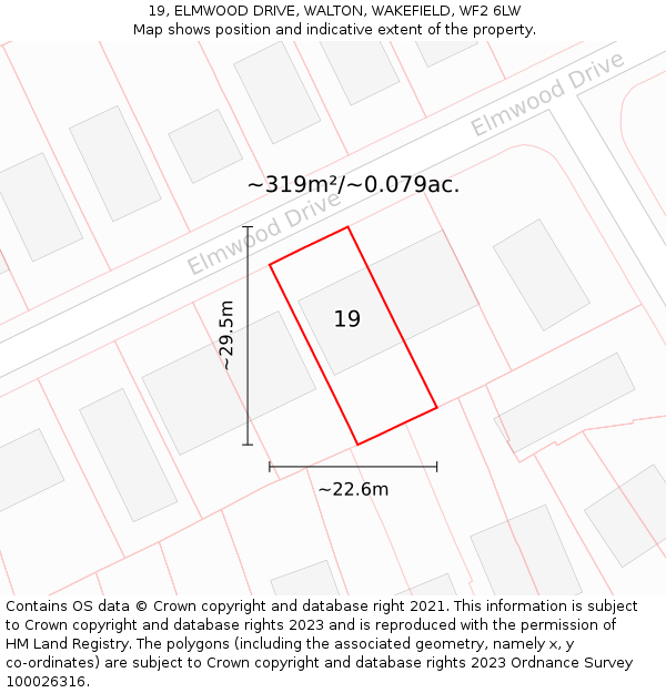 19, ELMWOOD DRIVE, WALTON, WAKEFIELD, WF2 6LW: Plot and title map