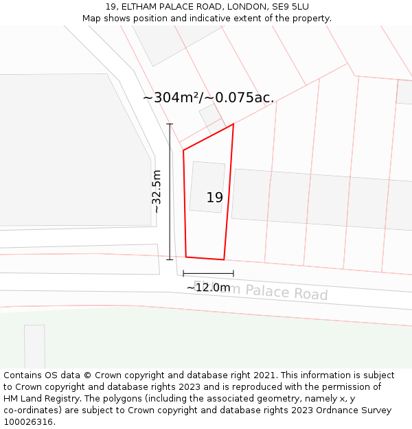 19, ELTHAM PALACE ROAD, LONDON, SE9 5LU: Plot and title map