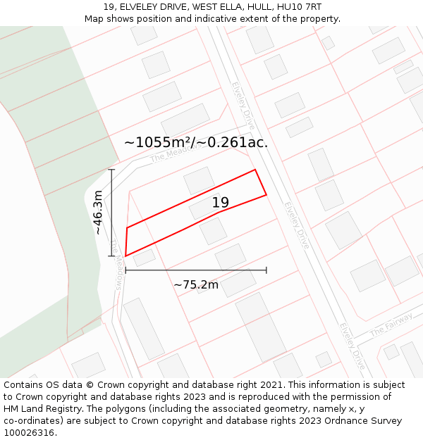 19, ELVELEY DRIVE, WEST ELLA, HULL, HU10 7RT: Plot and title map