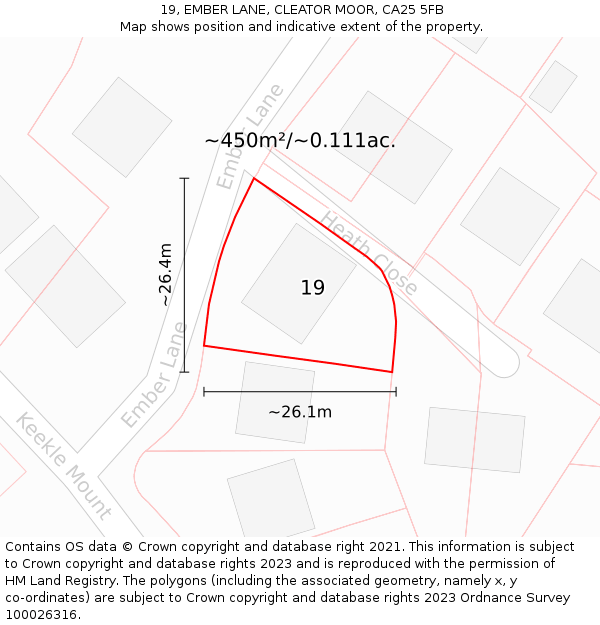 19, EMBER LANE, CLEATOR MOOR, CA25 5FB: Plot and title map