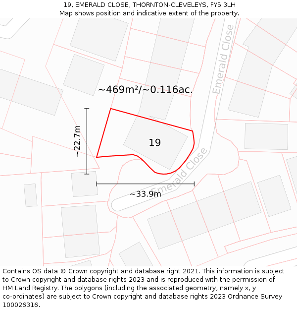 19, EMERALD CLOSE, THORNTON-CLEVELEYS, FY5 3LH: Plot and title map