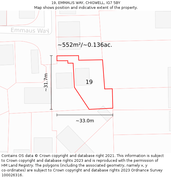 19, EMMAUS WAY, CHIGWELL, IG7 5BY: Plot and title map