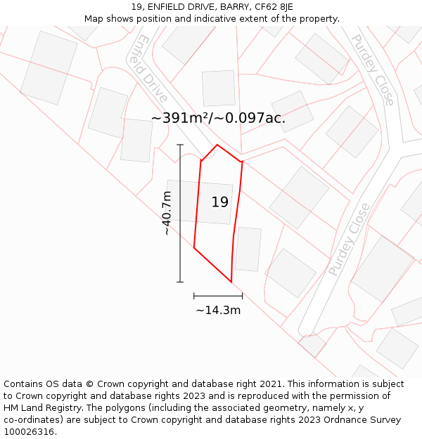 19, ENFIELD DRIVE, BARRY, CF62 8JE: Plot and title map