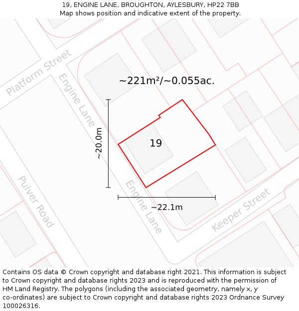 19, ENGINE LANE, BROUGHTON, AYLESBURY, HP22 7BB: Plot and title map