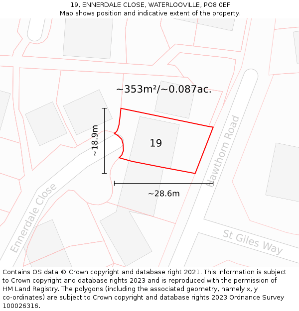 19, ENNERDALE CLOSE, WATERLOOVILLE, PO8 0EF: Plot and title map