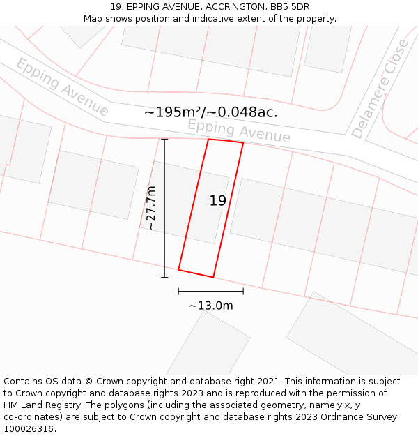 19, EPPING AVENUE, ACCRINGTON, BB5 5DR: Plot and title map