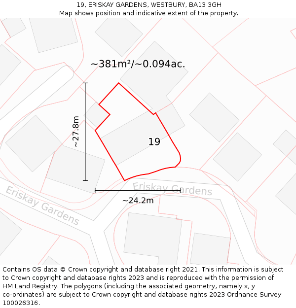 19, ERISKAY GARDENS, WESTBURY, BA13 3GH: Plot and title map