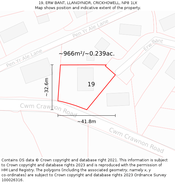 19, ERW BANT, LLANGYNIDR, CRICKHOWELL, NP8 1LX: Plot and title map