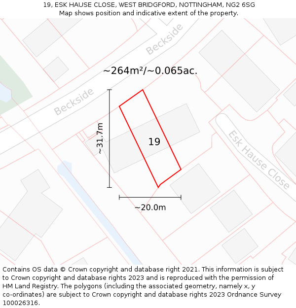 19, ESK HAUSE CLOSE, WEST BRIDGFORD, NOTTINGHAM, NG2 6SG: Plot and title map