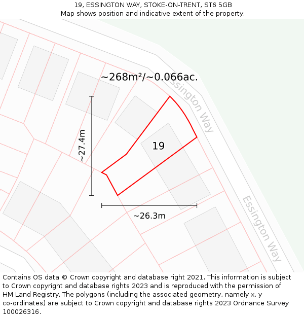 19, ESSINGTON WAY, STOKE-ON-TRENT, ST6 5GB: Plot and title map