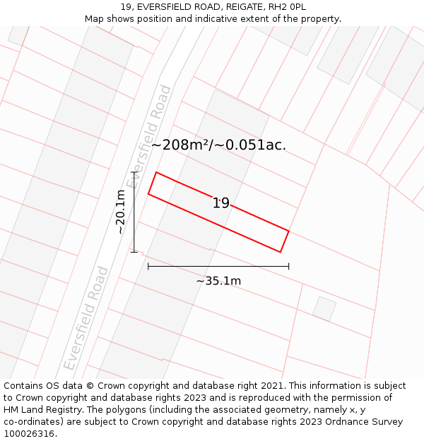 19, EVERSFIELD ROAD, REIGATE, RH2 0PL: Plot and title map