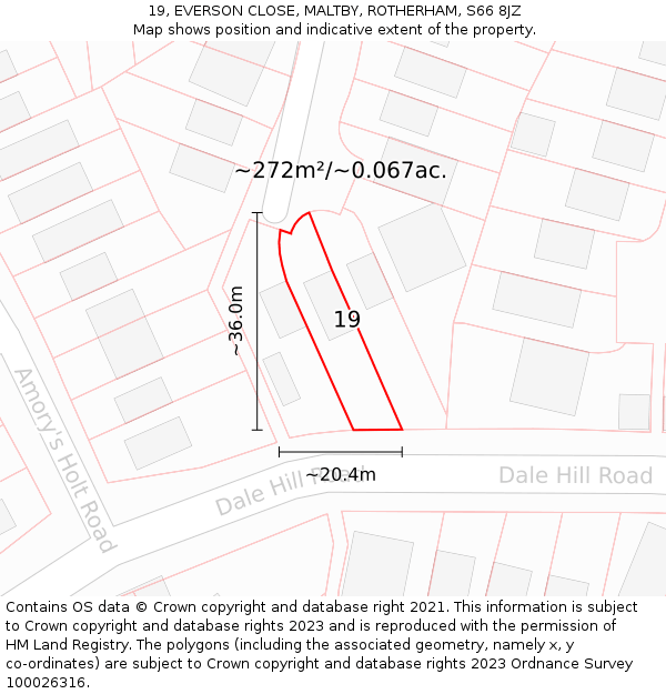 19, EVERSON CLOSE, MALTBY, ROTHERHAM, S66 8JZ: Plot and title map