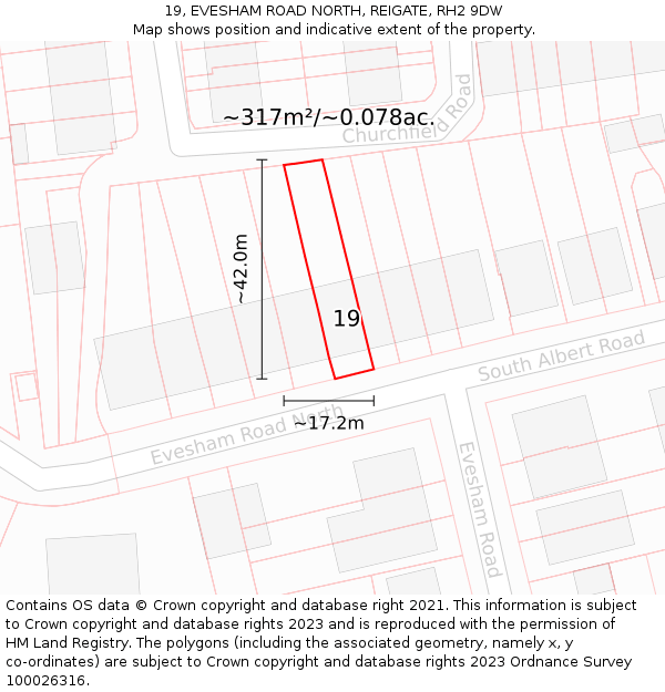 19, EVESHAM ROAD NORTH, REIGATE, RH2 9DW: Plot and title map