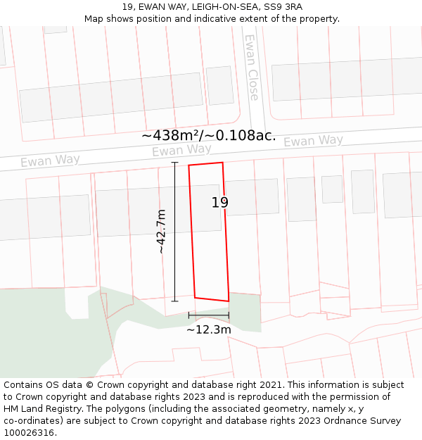 19, EWAN WAY, LEIGH-ON-SEA, SS9 3RA: Plot and title map