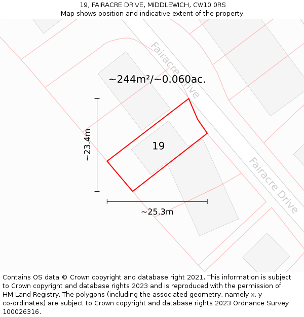 19, FAIRACRE DRIVE, MIDDLEWICH, CW10 0RS: Plot and title map