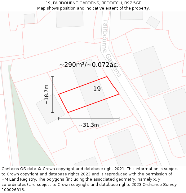 19, FAIRBOURNE GARDENS, REDDITCH, B97 5GE: Plot and title map