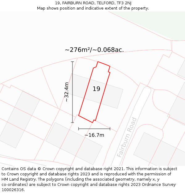 19, FAIRBURN ROAD, TELFORD, TF3 2NJ: Plot and title map