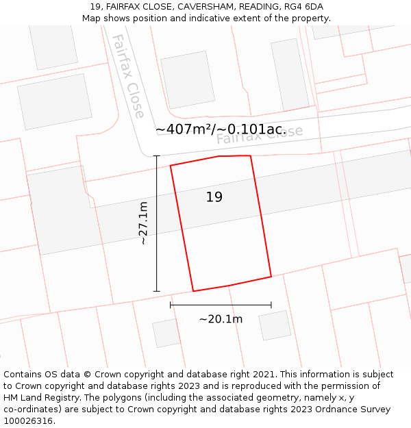 19, FAIRFAX CLOSE, CAVERSHAM, READING, RG4 6DA: Plot and title map