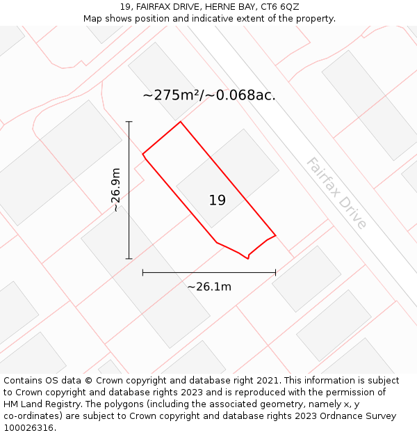 19, FAIRFAX DRIVE, HERNE BAY, CT6 6QZ: Plot and title map