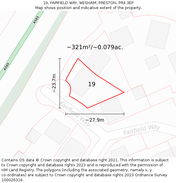 19, FAIRFIELD WAY, WESHAM, PRESTON, PR4 3EP: Plot and title map