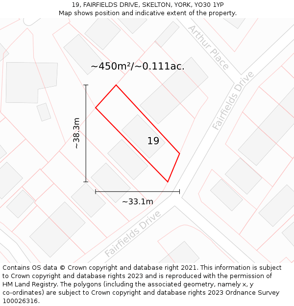 19, FAIRFIELDS DRIVE, SKELTON, YORK, YO30 1YP: Plot and title map