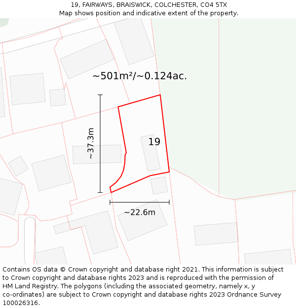 19, FAIRWAYS, BRAISWICK, COLCHESTER, CO4 5TX: Plot and title map