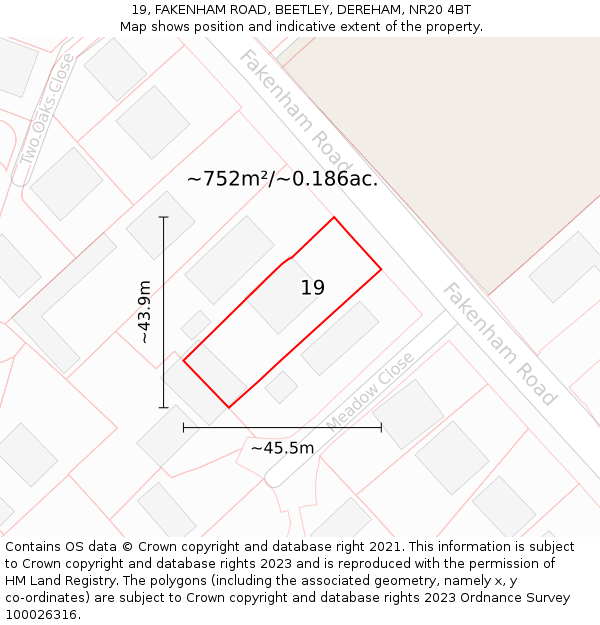 19, FAKENHAM ROAD, BEETLEY, DEREHAM, NR20 4BT: Plot and title map