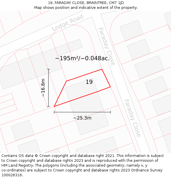 19, FARADAY CLOSE, BRAINTREE, CM7 1JD: Plot and title map