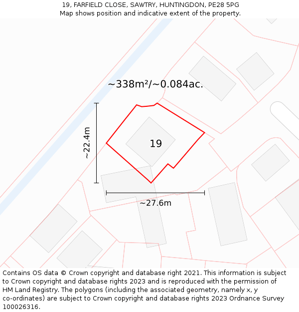 19, FARFIELD CLOSE, SAWTRY, HUNTINGDON, PE28 5PG: Plot and title map