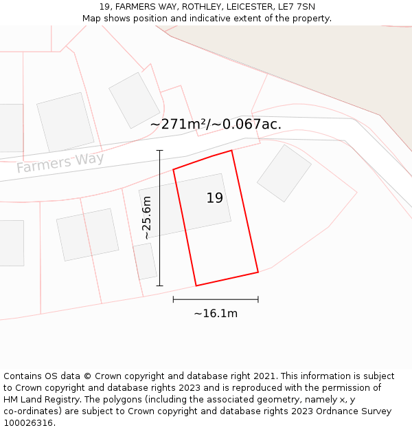 19, FARMERS WAY, ROTHLEY, LEICESTER, LE7 7SN: Plot and title map