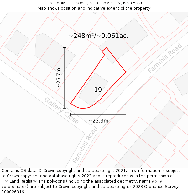 19, FARMHILL ROAD, NORTHAMPTON, NN3 5NU: Plot and title map