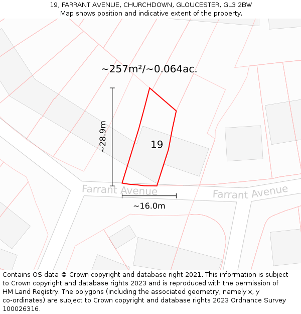 19, FARRANT AVENUE, CHURCHDOWN, GLOUCESTER, GL3 2BW: Plot and title map