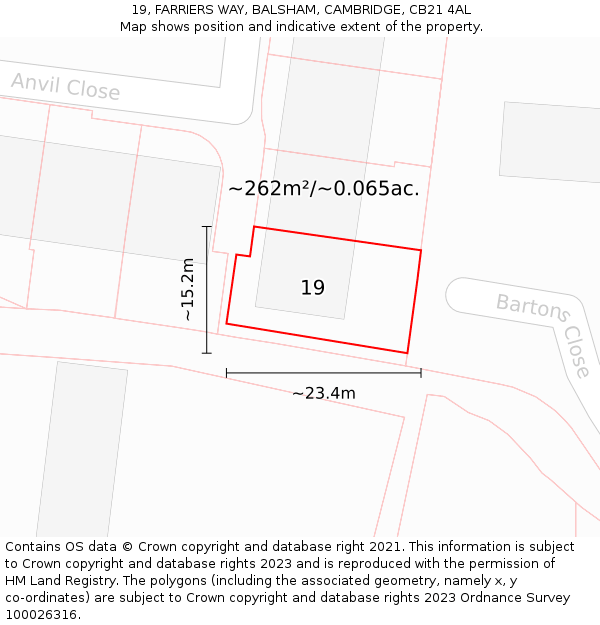 19, FARRIERS WAY, BALSHAM, CAMBRIDGE, CB21 4AL: Plot and title map