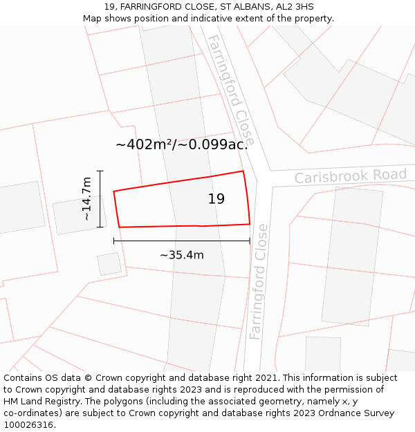 19, FARRINGFORD CLOSE, ST ALBANS, AL2 3HS: Plot and title map