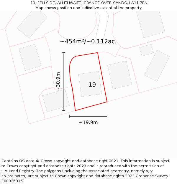 19, FELLSIDE, ALLITHWAITE, GRANGE-OVER-SANDS, LA11 7RN: Plot and title map