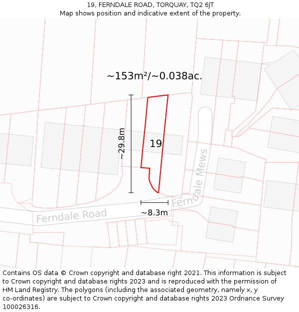 19, FERNDALE ROAD, TORQUAY, TQ2 6JT: Plot and title map