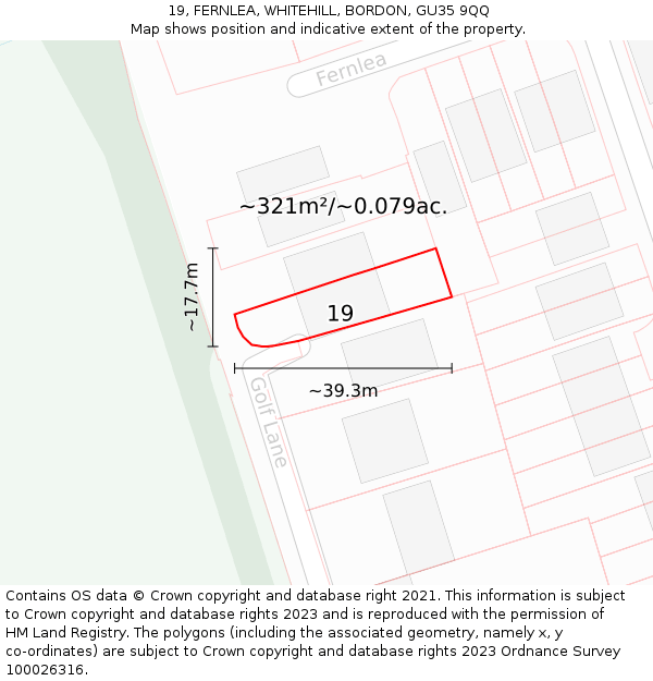 19, FERNLEA, WHITEHILL, BORDON, GU35 9QQ: Plot and title map