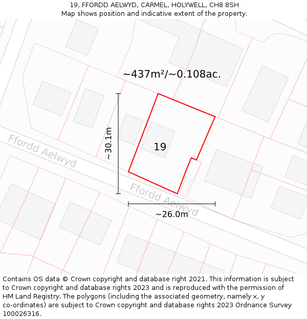 19, FFORDD AELWYD, CARMEL, HOLYWELL, CH8 8SH: Plot and title map