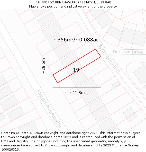 19, FFORDD PENRHWYLFA, PRESTATYN, LL19 8AE: Plot and title map