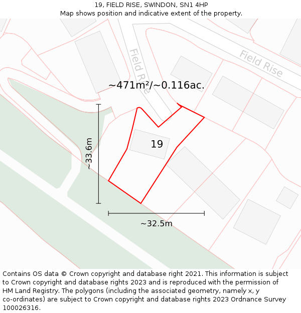 19, FIELD RISE, SWINDON, SN1 4HP: Plot and title map