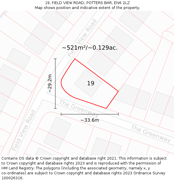 19, FIELD VIEW ROAD, POTTERS BAR, EN6 2LZ: Plot and title map