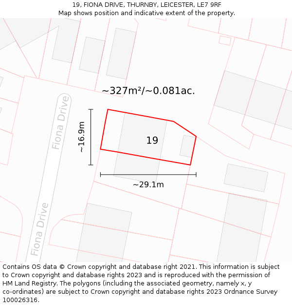 19, FIONA DRIVE, THURNBY, LEICESTER, LE7 9RF: Plot and title map