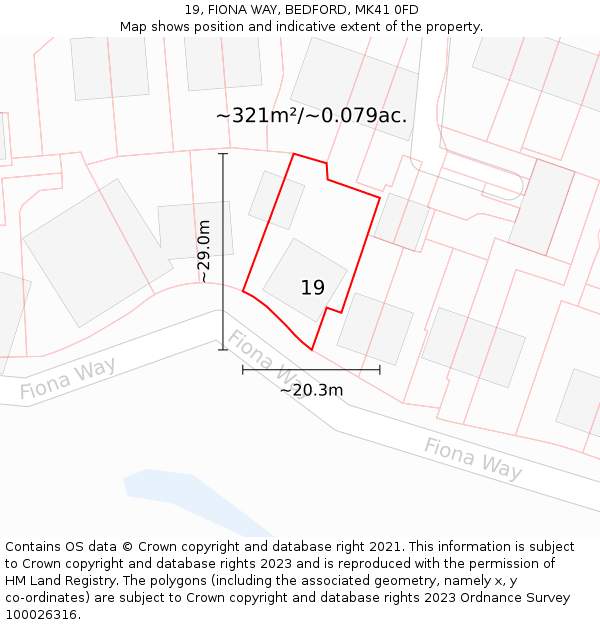 19, FIONA WAY, BEDFORD, MK41 0FD: Plot and title map