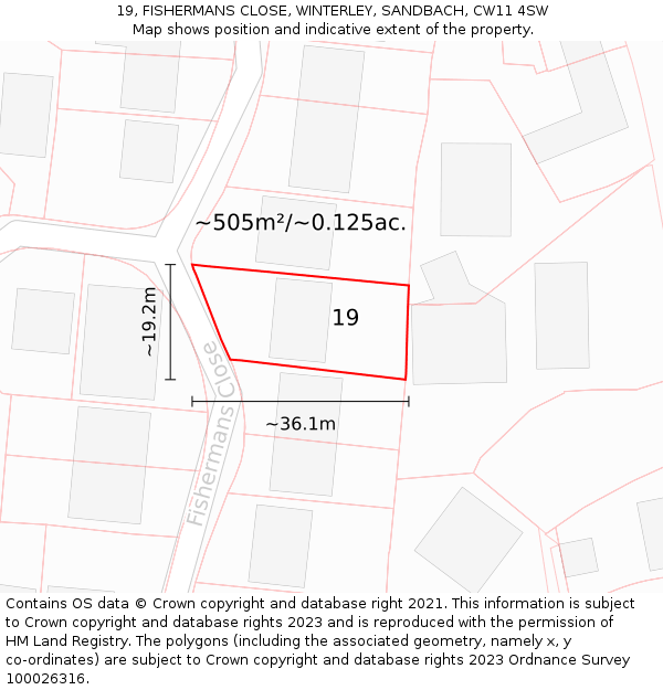 19, FISHERMANS CLOSE, WINTERLEY, SANDBACH, CW11 4SW: Plot and title map