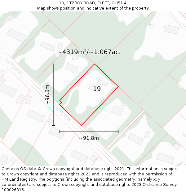 19, FITZROY ROAD, FLEET, GU51 4JJ: Plot and title map