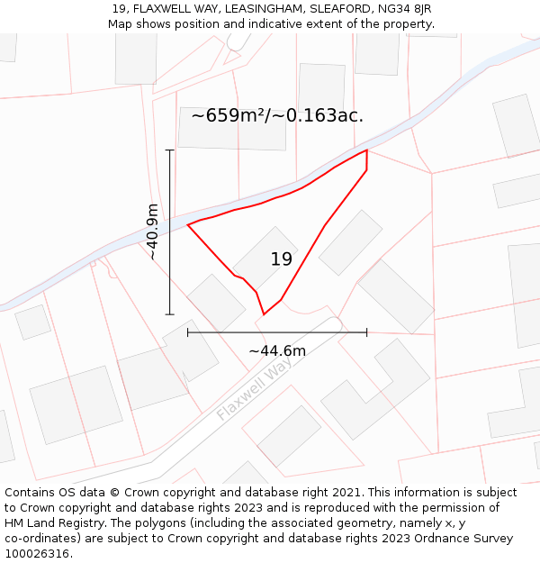 19, FLAXWELL WAY, LEASINGHAM, SLEAFORD, NG34 8JR: Plot and title map