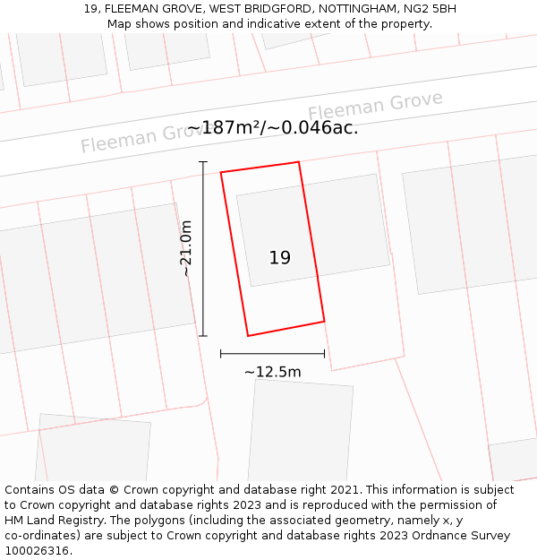 19, FLEEMAN GROVE, WEST BRIDGFORD, NOTTINGHAM, NG2 5BH: Plot and title map