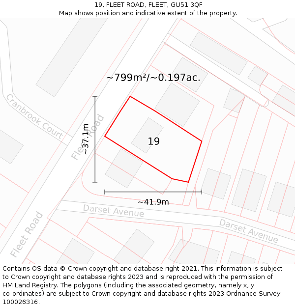 19, FLEET ROAD, FLEET, GU51 3QF: Plot and title map